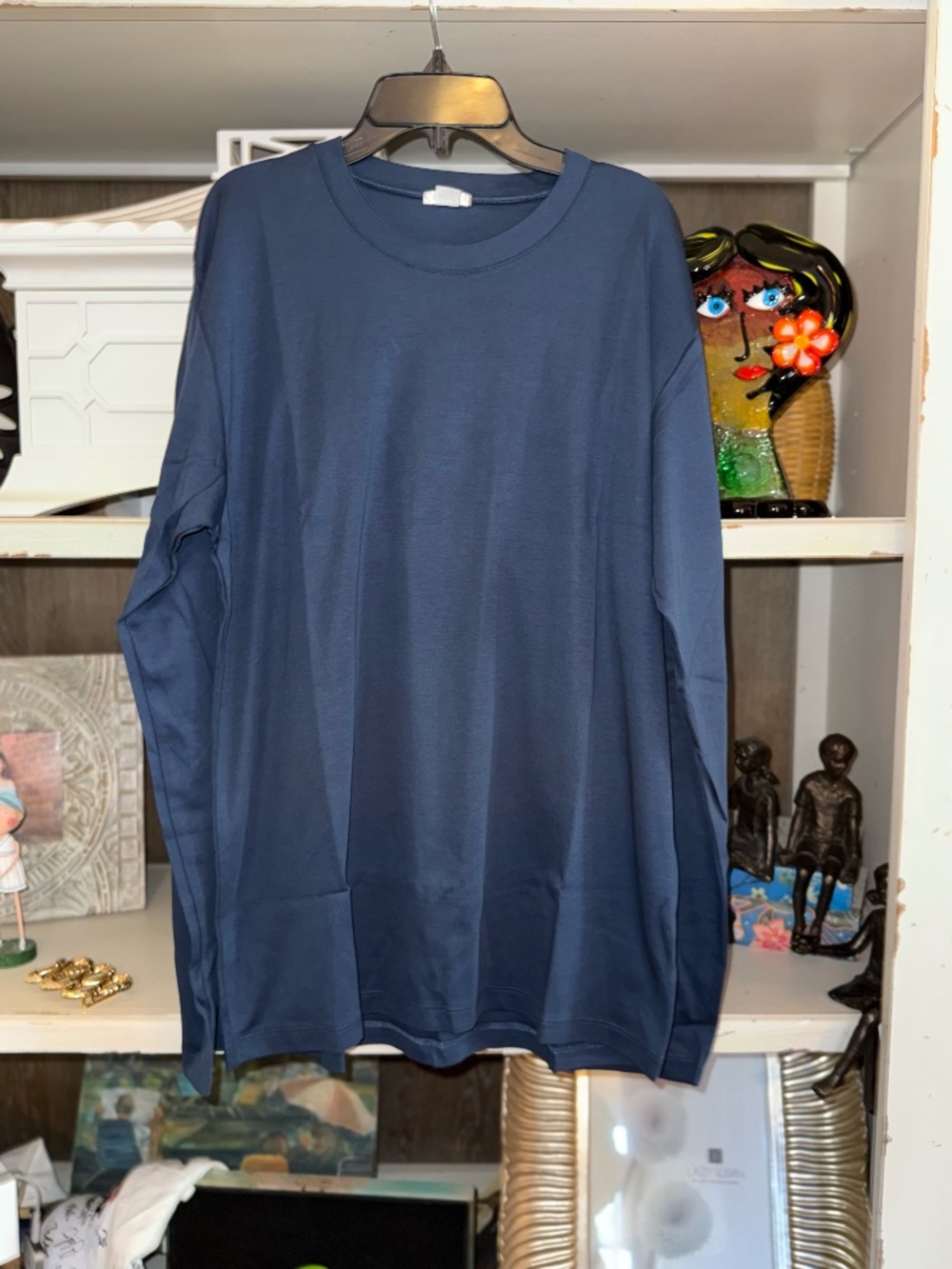 LAKE men's Medium M long sleeve pima tee t in true navy